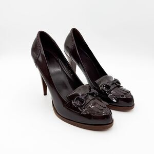 Gucci Horsebit Bordeaux Fringe Heels Pumps Loafers 8.5 Patent Leather